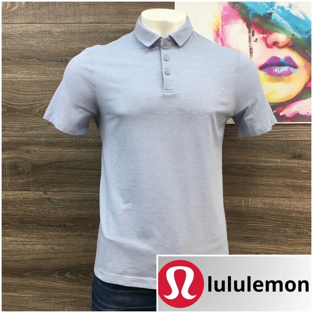 Lululemon Mens Evolution Polo Shirt Short Sleeve Light Blue Size‎ Large Athletic